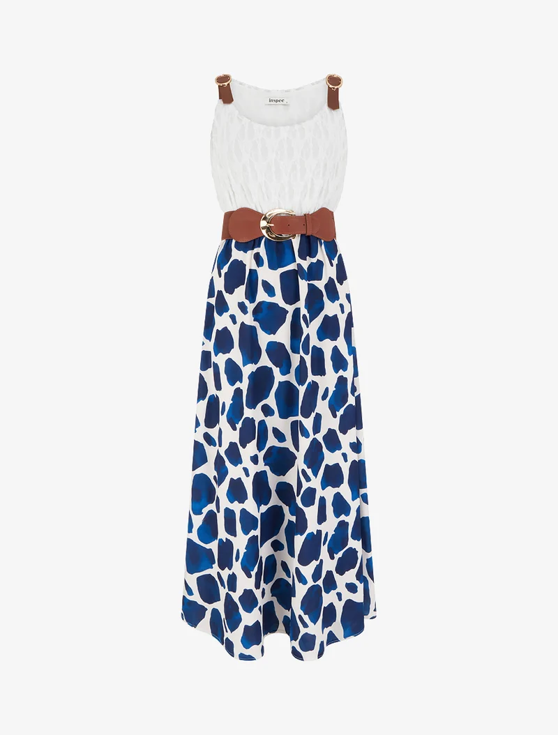 Robe longue à imprimé girafe et bretelles simili - Marine