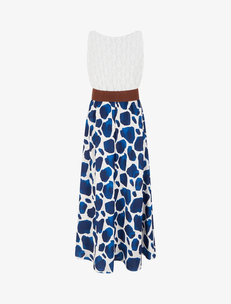 Robe longue à imprimé girafe et bretelles simili - Marine