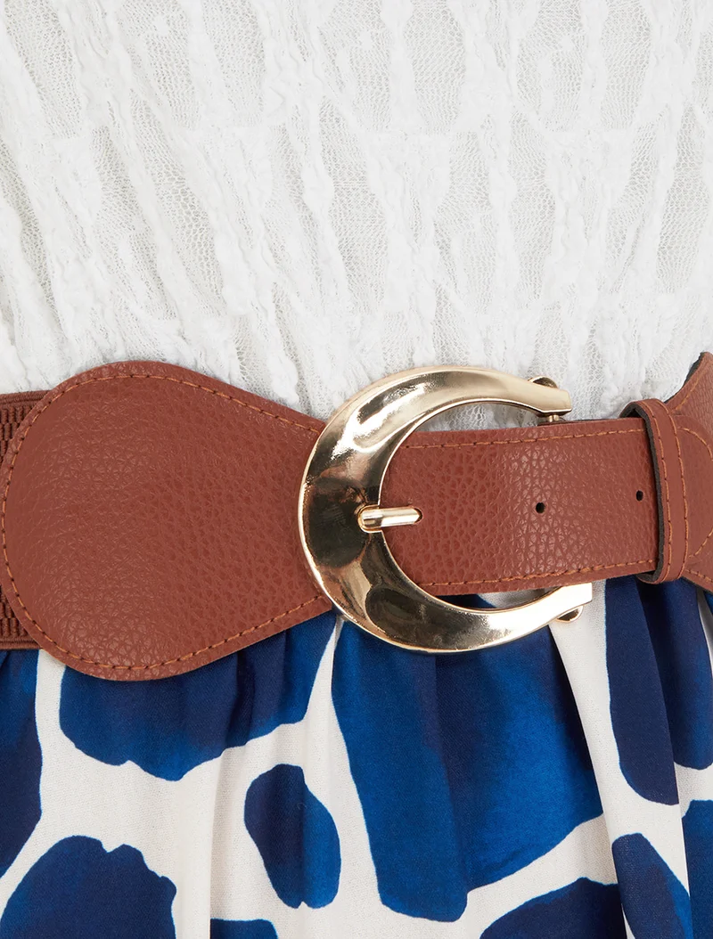 Robe longue à imprimé girafe et bretelles simili - Marine