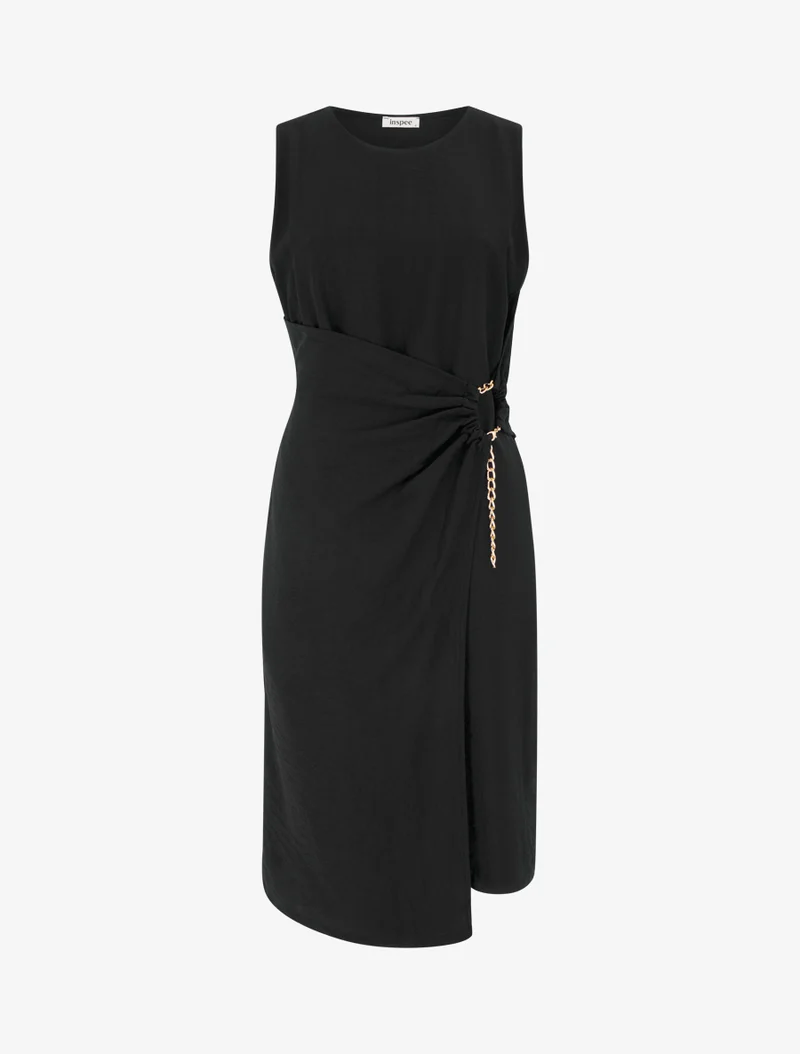 Robe longue unie à chaînette - Noir
