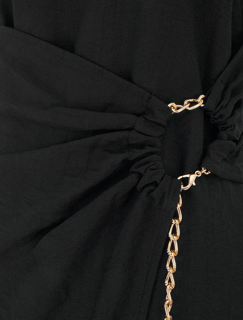Robe longue unie à chaînette - Noir