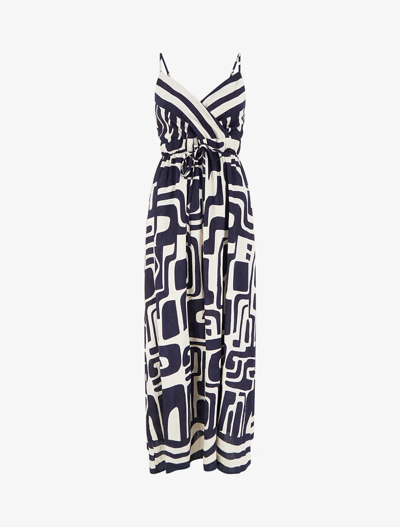 Robe longue imprimé graphique - Marine