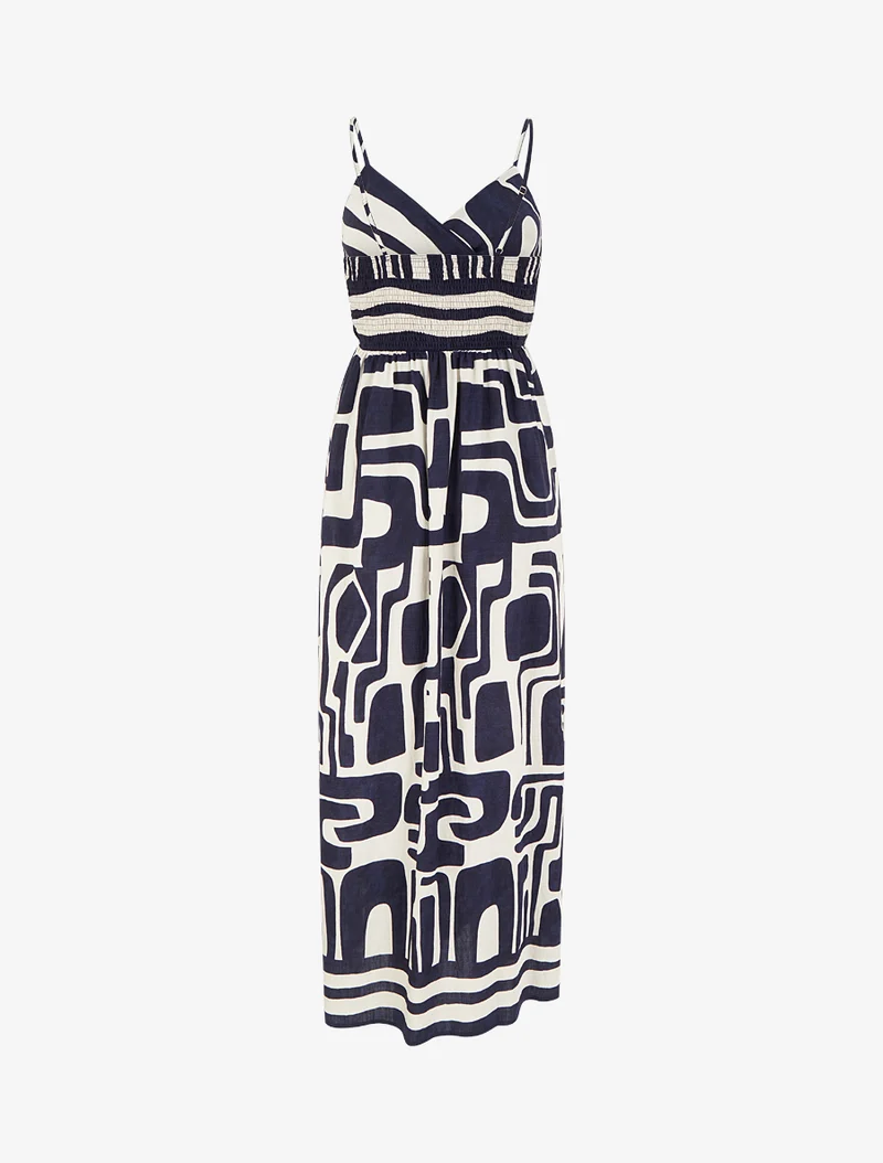 Robe longue imprimé graphique - Marine