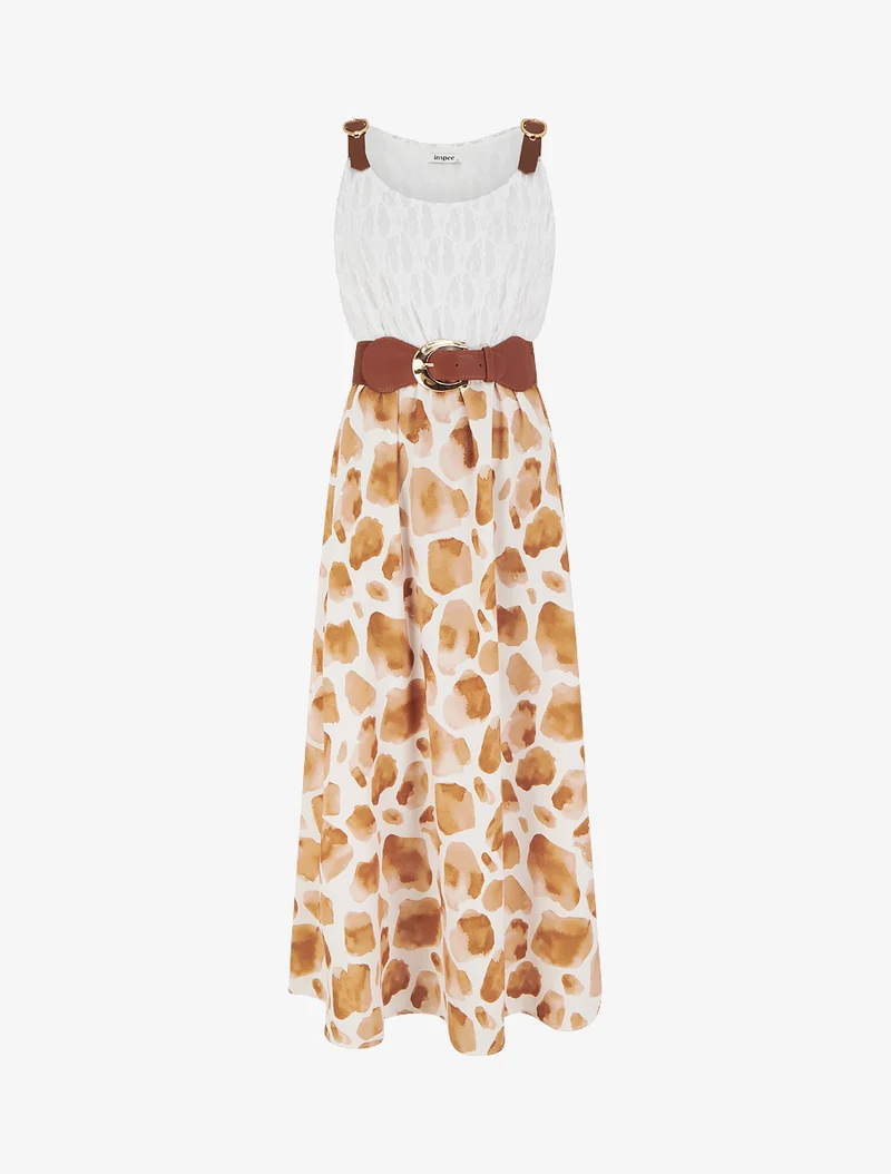 Robe longue à imprimé girafe et bretelles simili - Marron