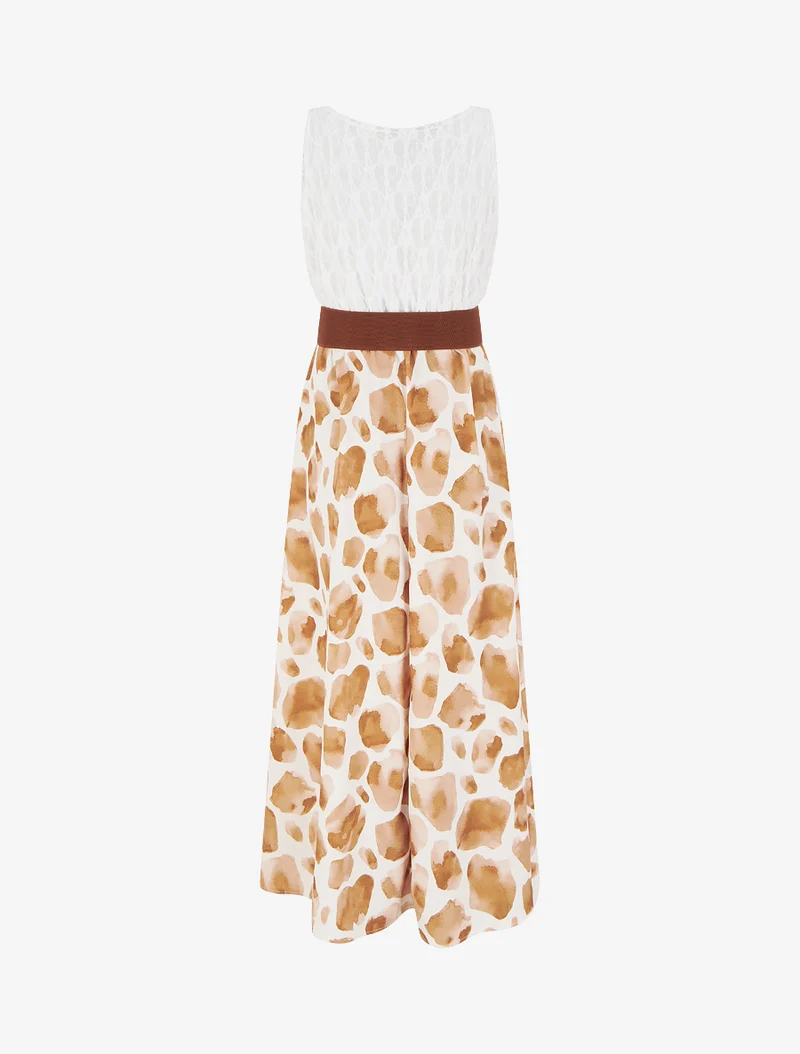 Robe longue à imprimé girafe et bretelles simili - Marron