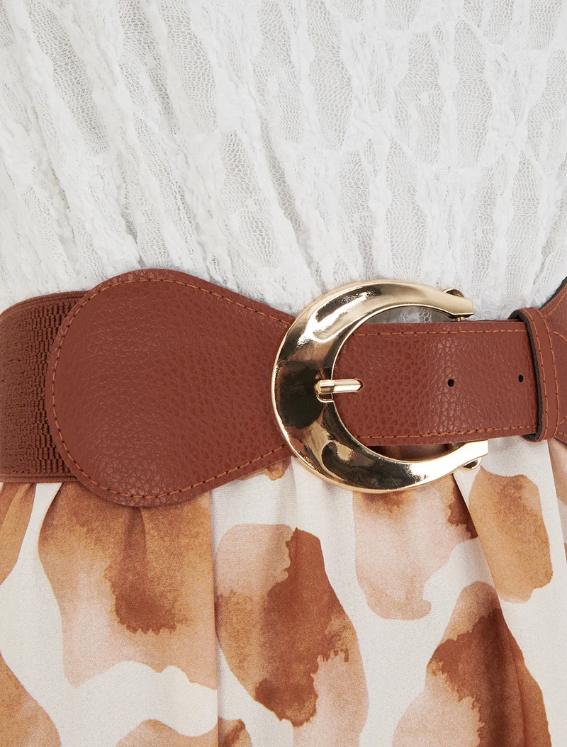 Robe longue à imprimé girafe et bretelles simili - Marron