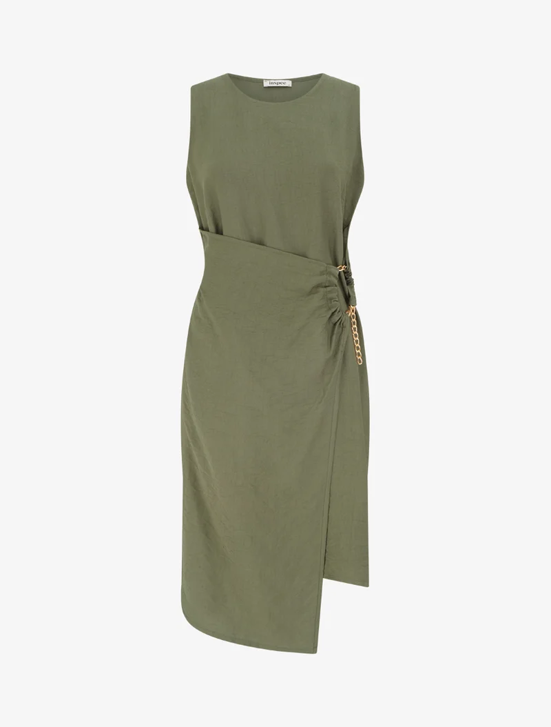 Robe longue unie à chaînette - Kaki
