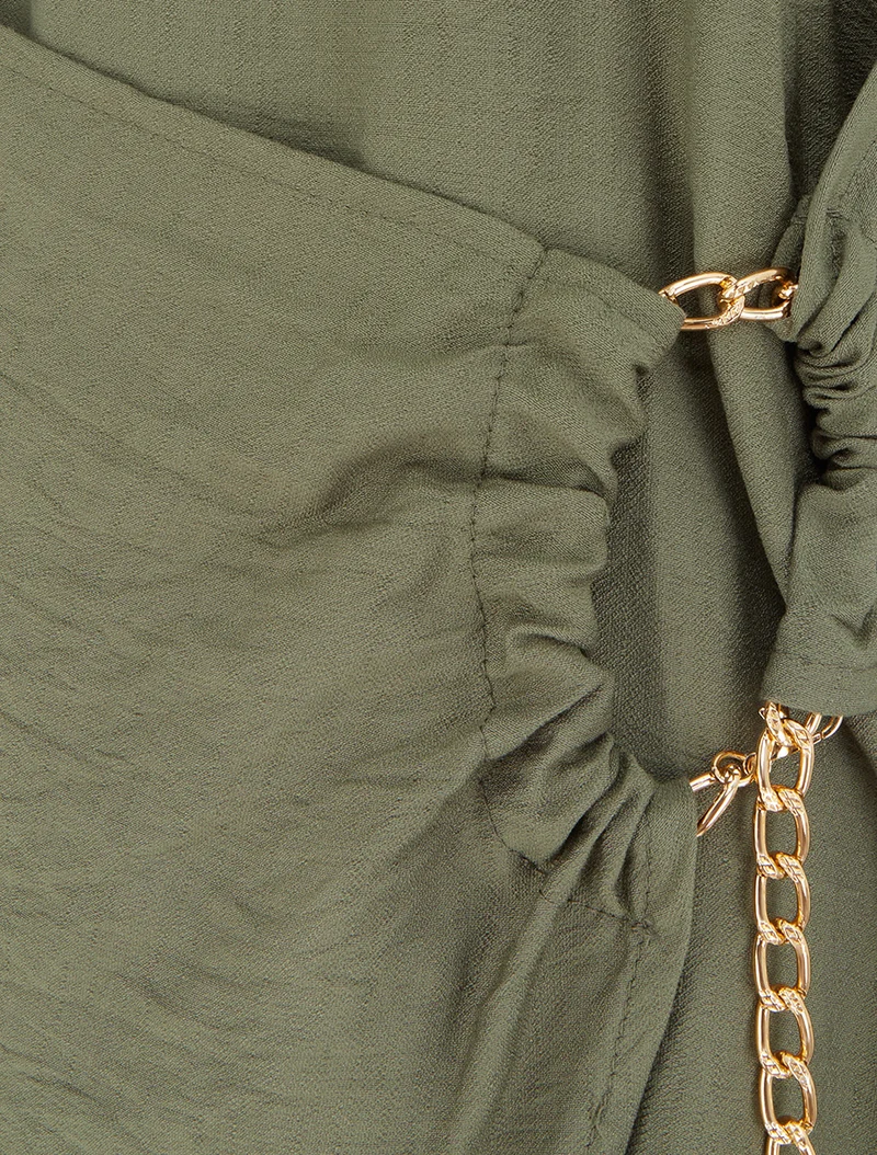 Robe longue unie à chaînette - Kaki