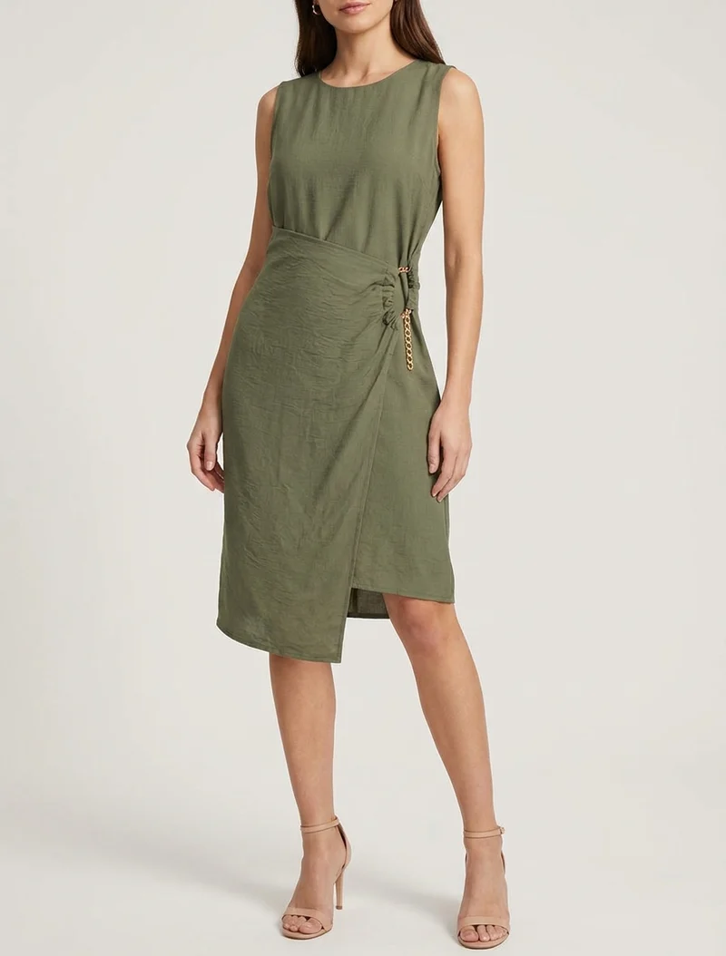 Robe longue unie à chaînette - Kaki