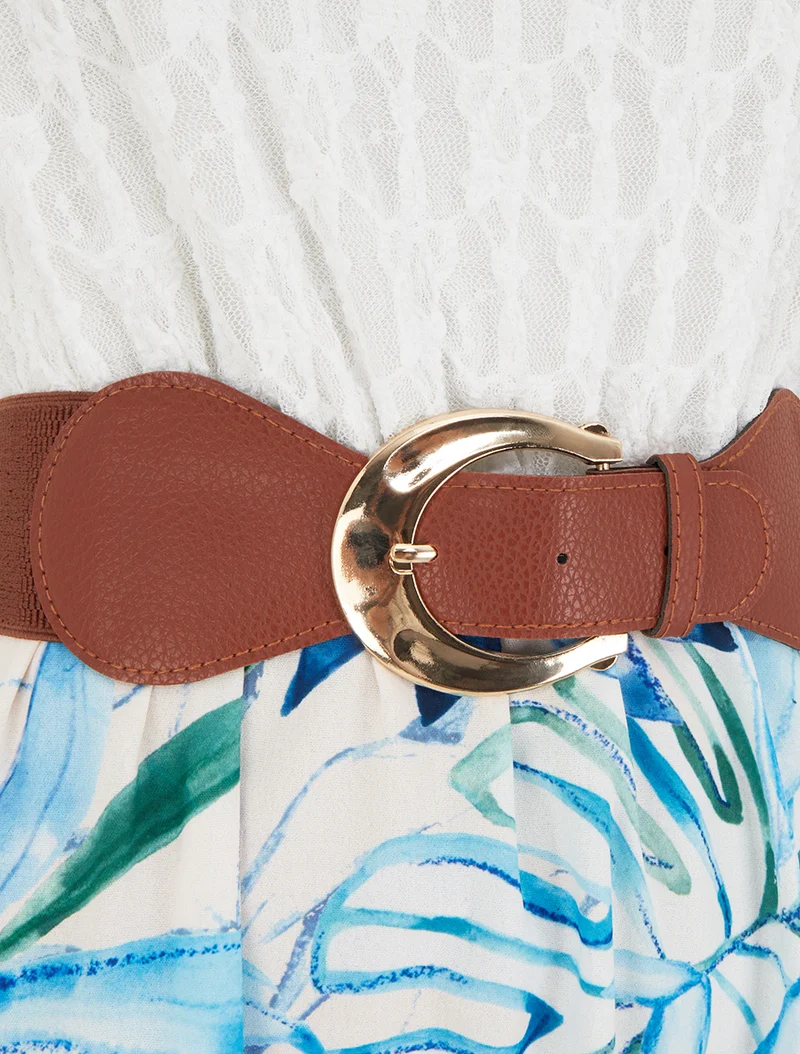 Robe longue à imprimé tropical et bretelles simili - Bleu