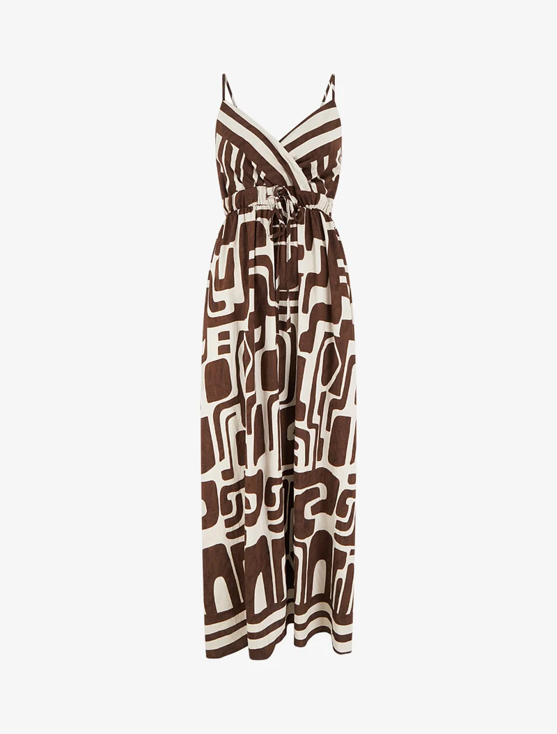 Robe longue imprimé graphique - Marron