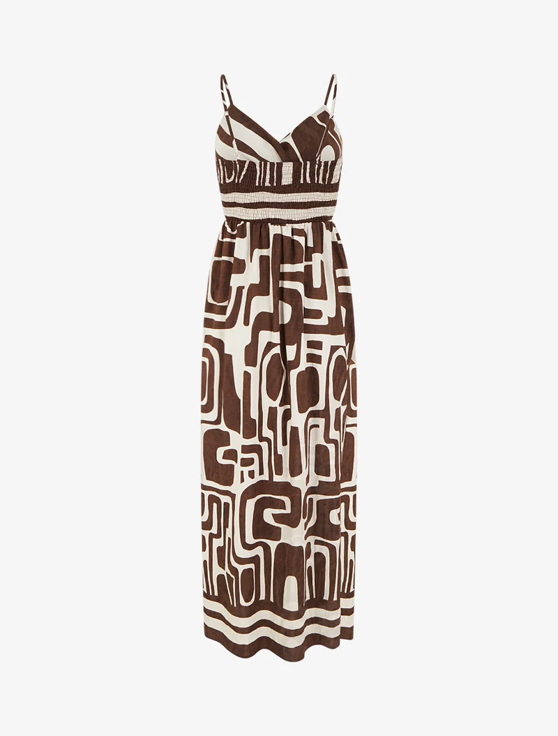 Robe longue imprimé graphique - Marron