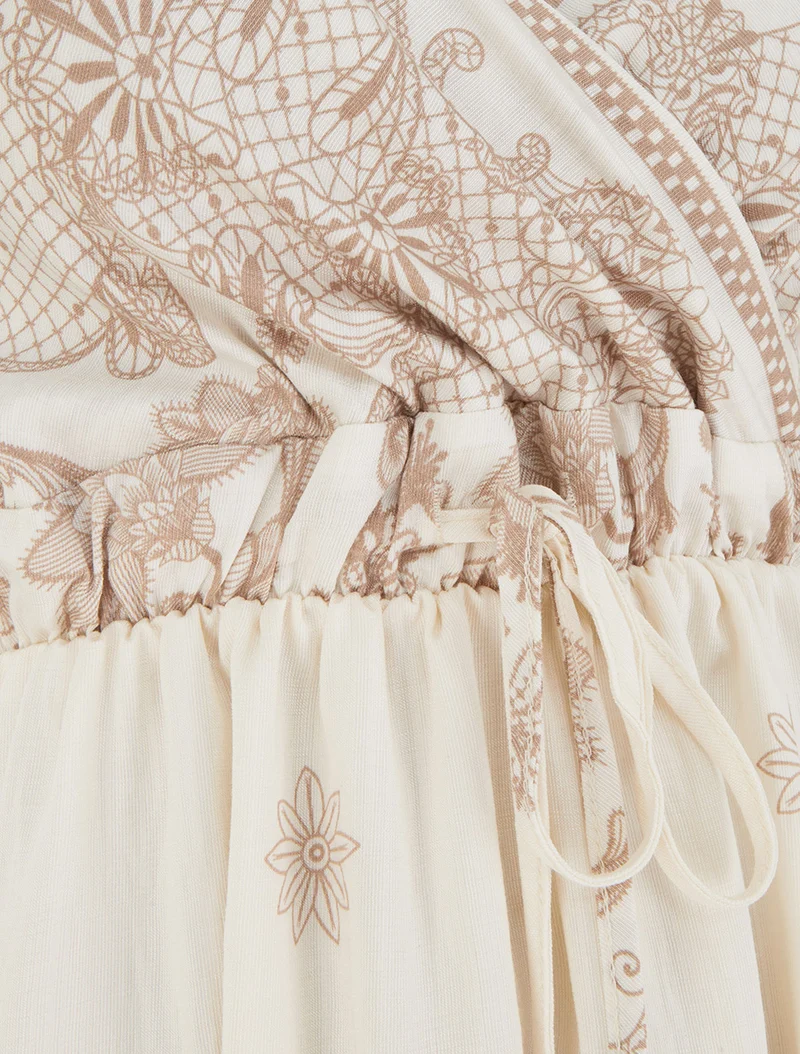 Robe longue imprimé arabesque fleuri - Écru