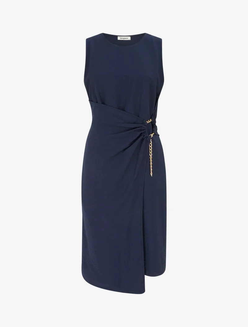 Robe longue unie à chaînette - Marine