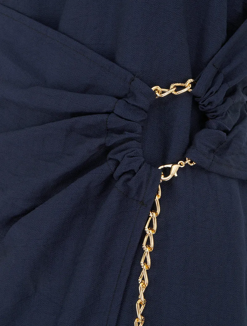 Robe longue unie à chaînette - Marine