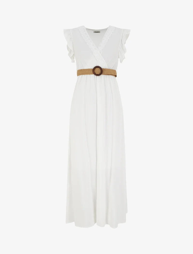 Robe longue unie à col cache-coeur - Blanc
