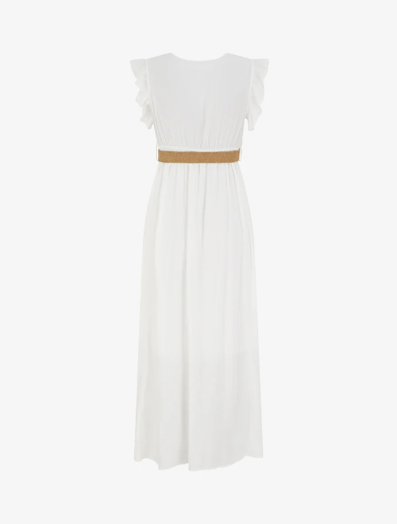 Robe longue unie à col cache-coeur - Blanc