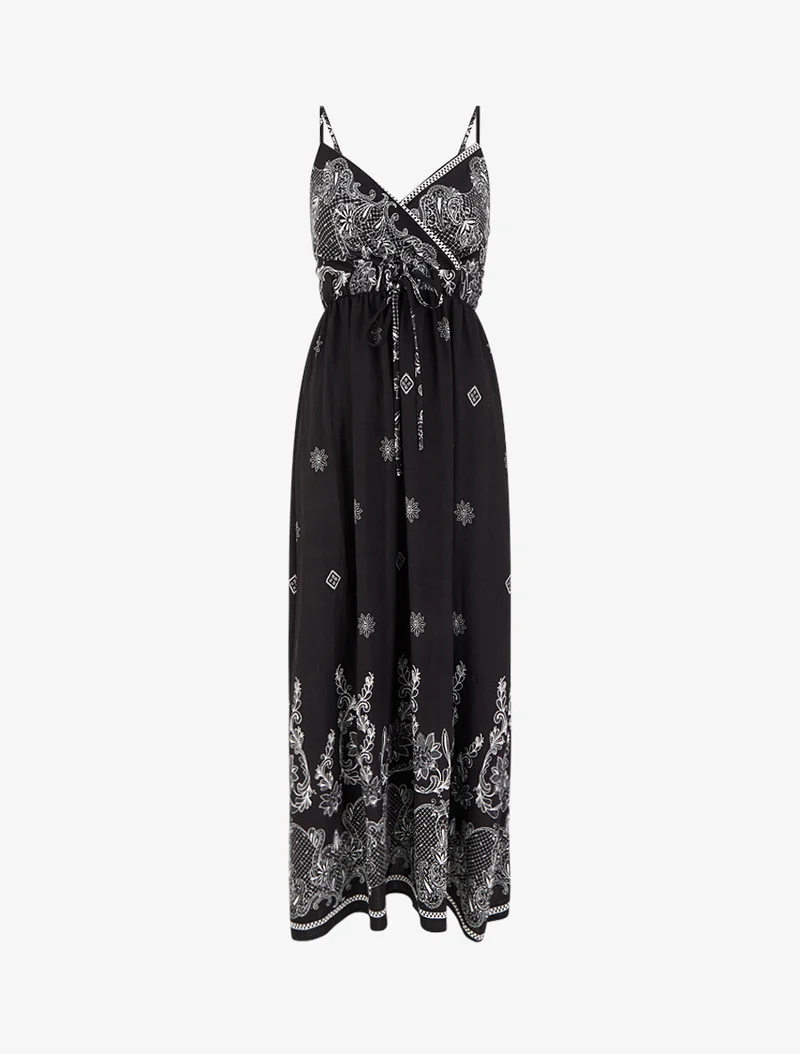 Robe longue imprimé arabesque fleuri - Noir
