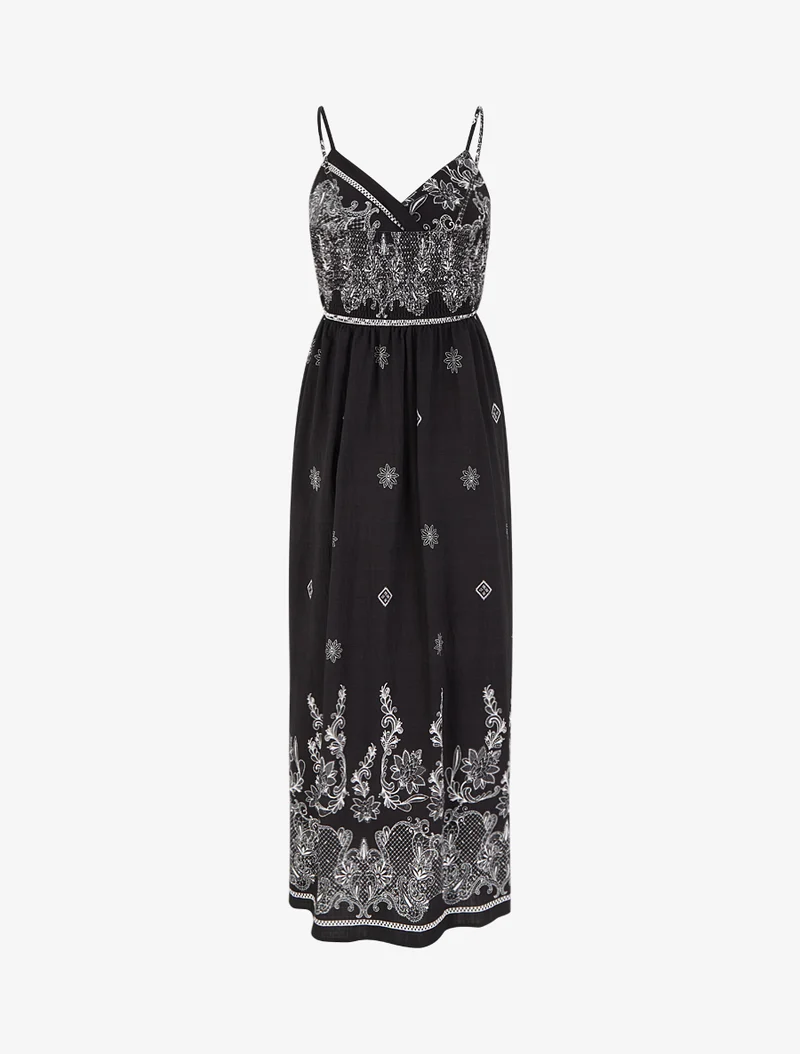Robe longue imprimé arabesque fleuri - Noir