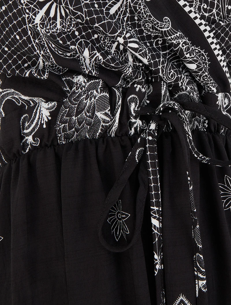Robe longue imprimé arabesque fleuri - Noir