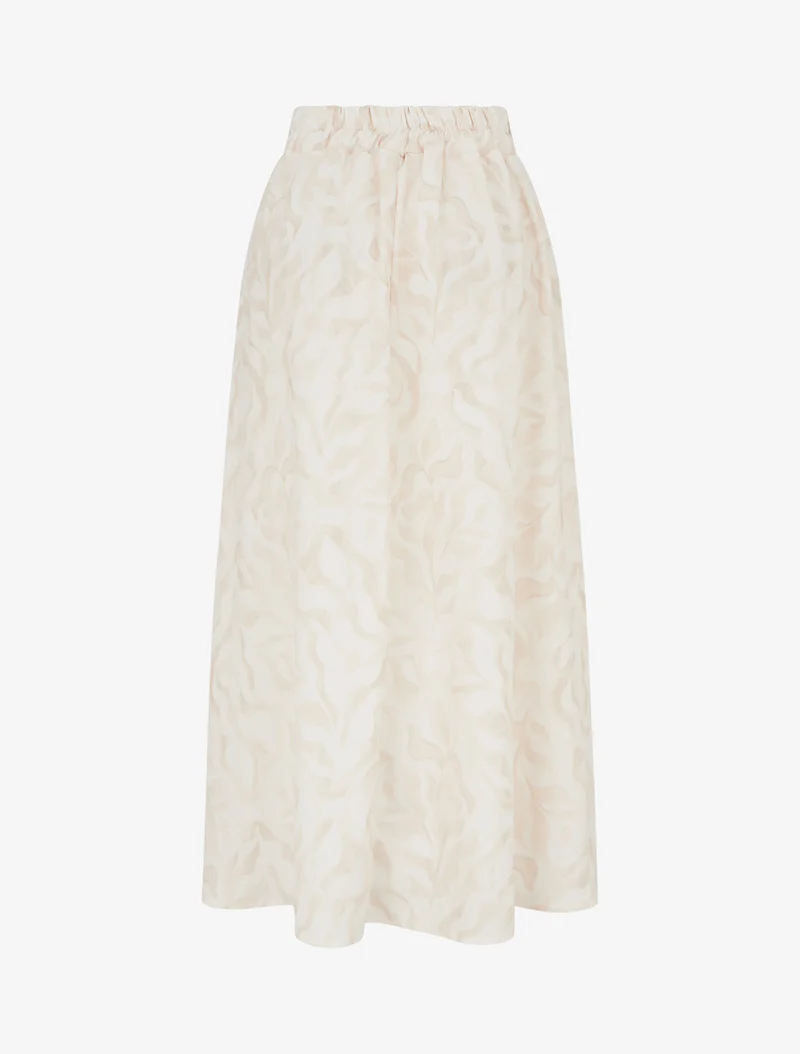 Jupe fluide longue à imprimé feuillage stylisé - Beige