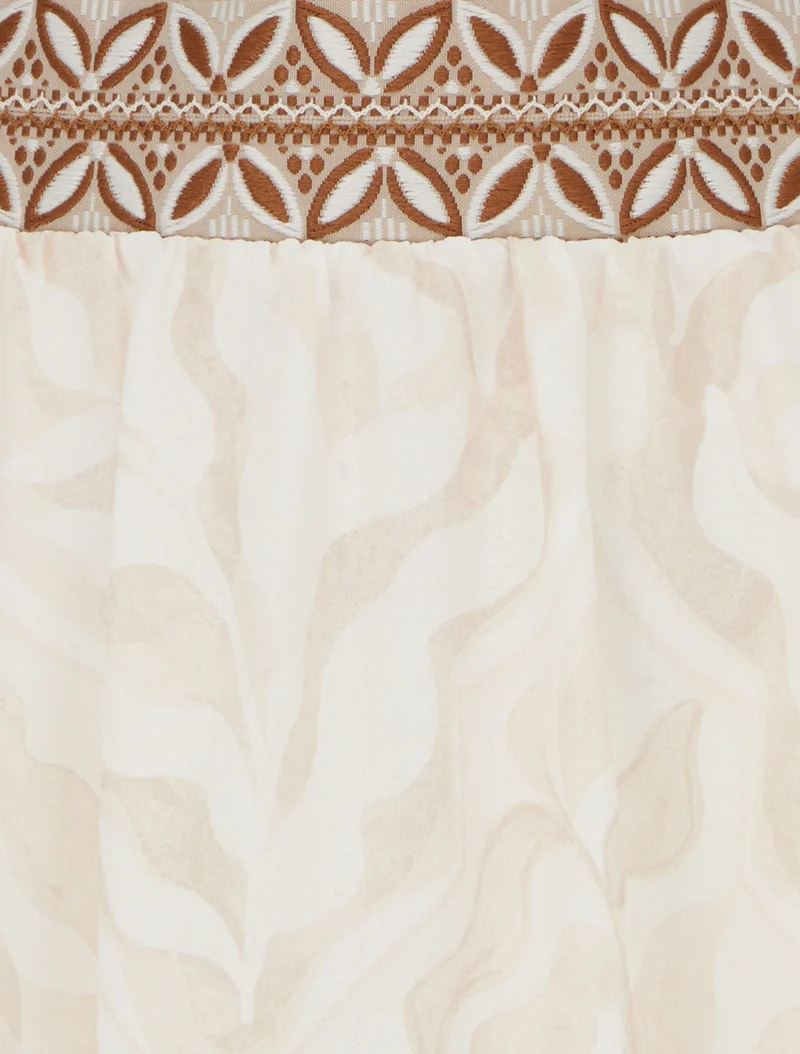 Jupe fluide longue à imprimé feuillage stylisé - Beige