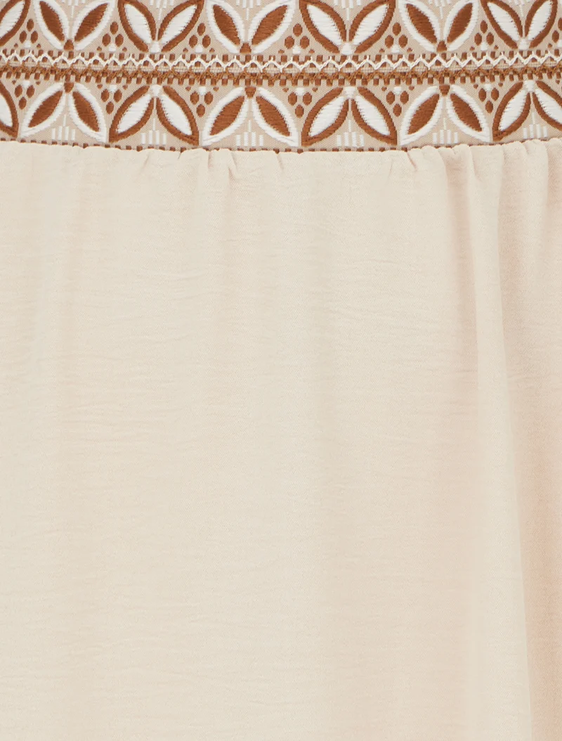 Jupe fluide longue à bande imprimé - Beige