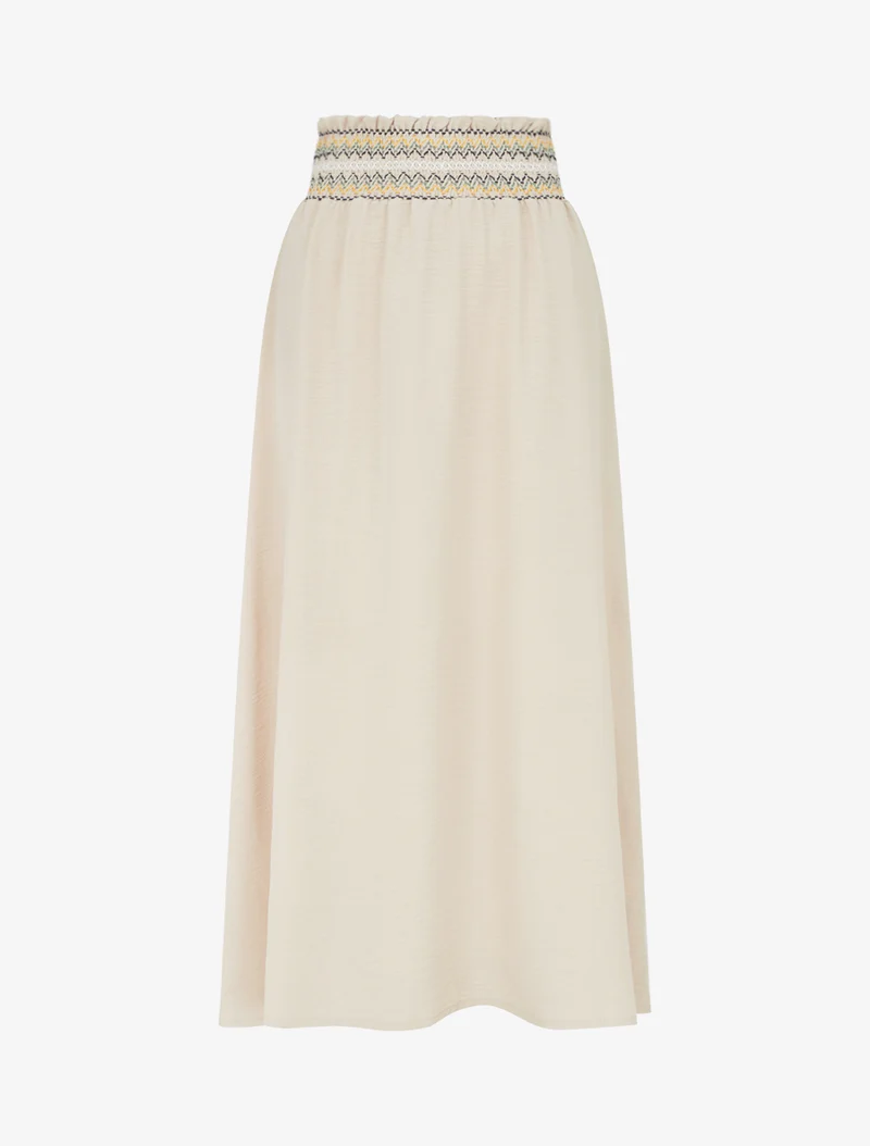 Jupe longue évasée à taille élastiquée - Beige