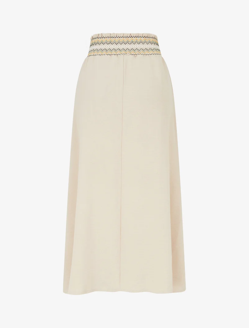 Jupe longue évasée à taille élastiquée - Beige