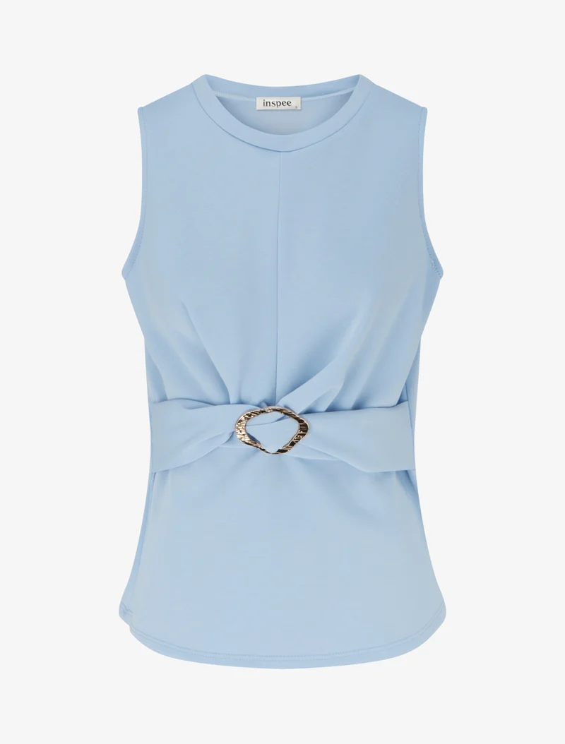 Top uni sans manches à empiècement bijou - Bleu ciel