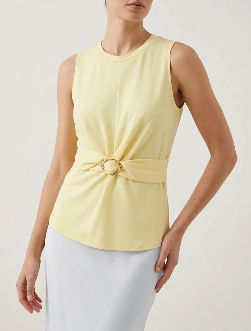 Top uni sans manches à empiècement bijou - Jaune