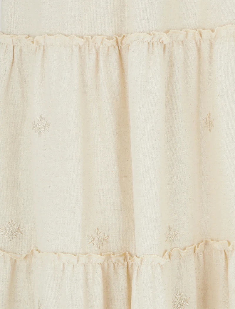 Jupe longue élastiquée à broderie - Beige