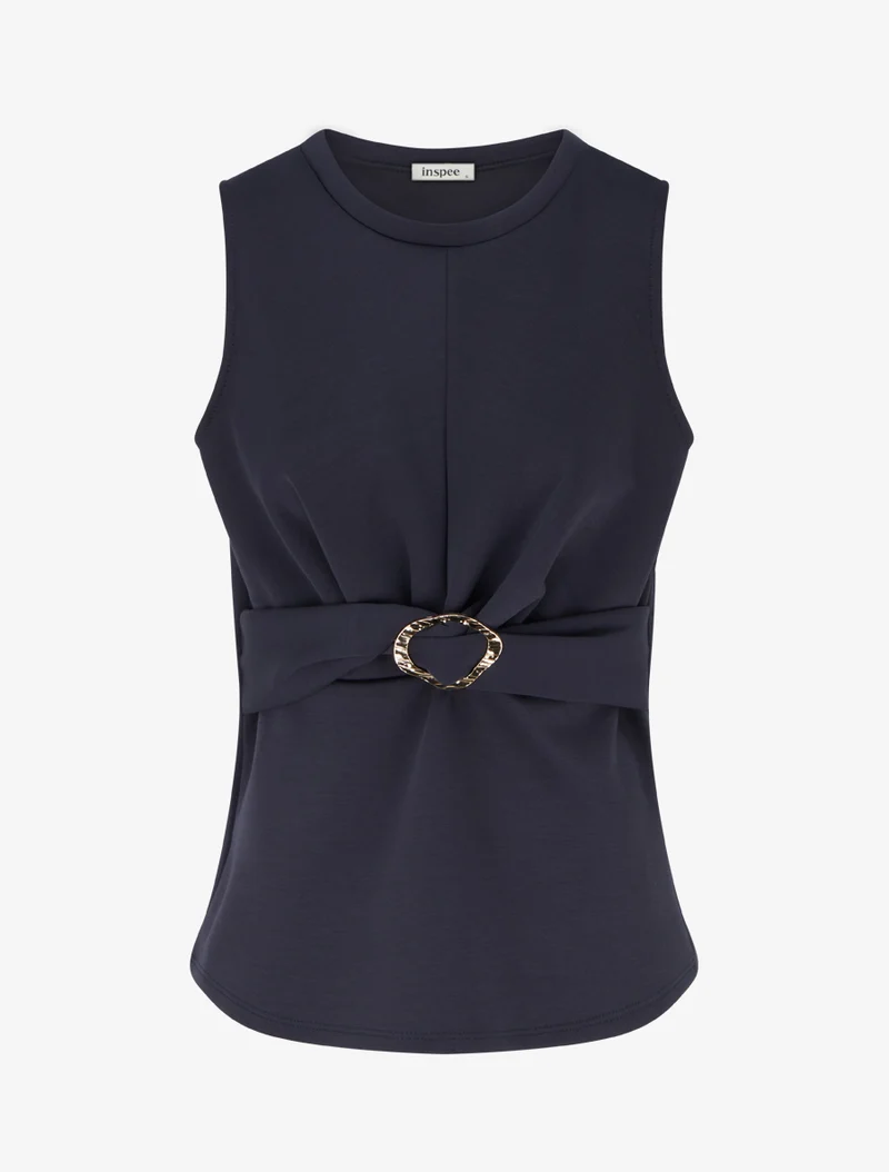Top uni sans manches à empiècement bijou - Marine