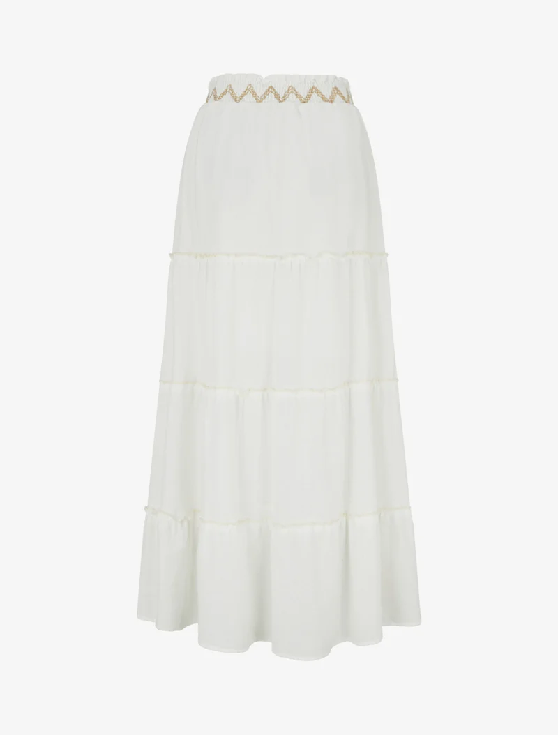 Jupe longue élastiquée à broderie - Blanc