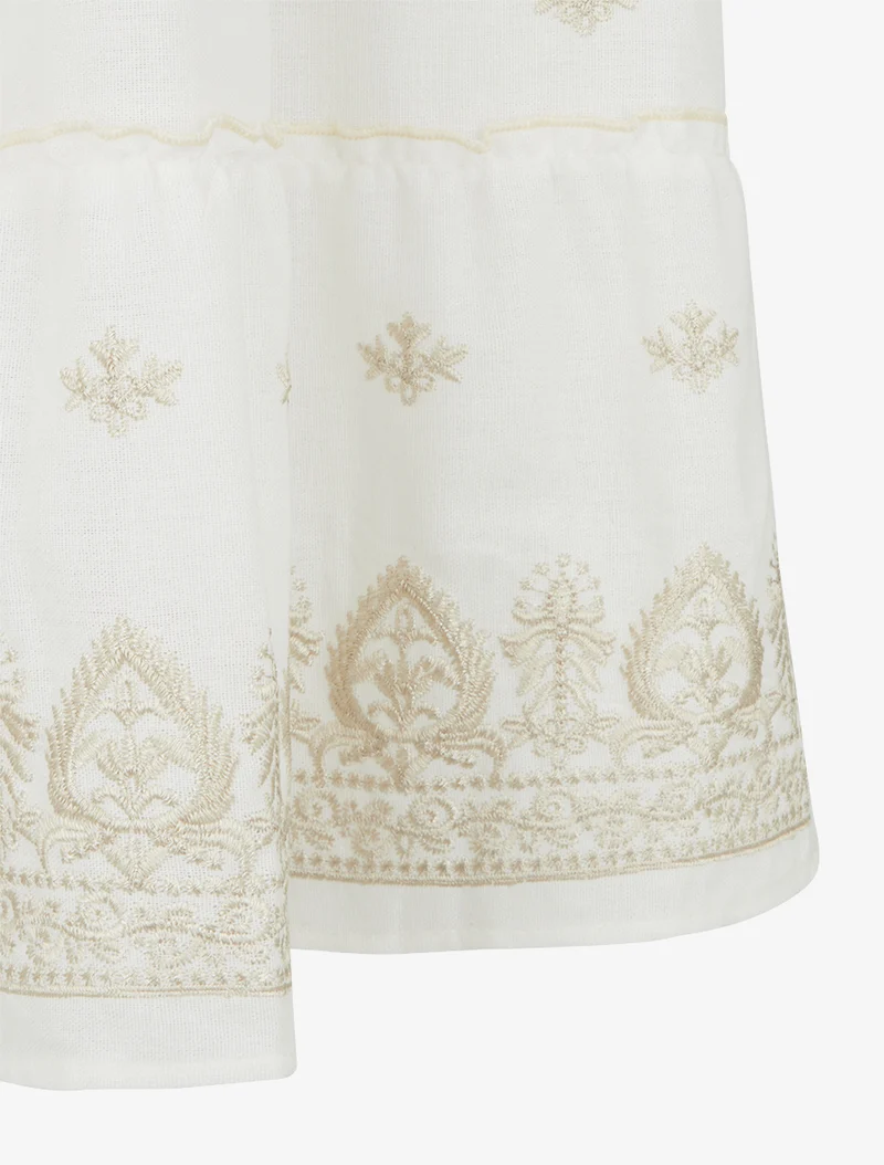 Jupe longue élastiquée à broderie - Blanc