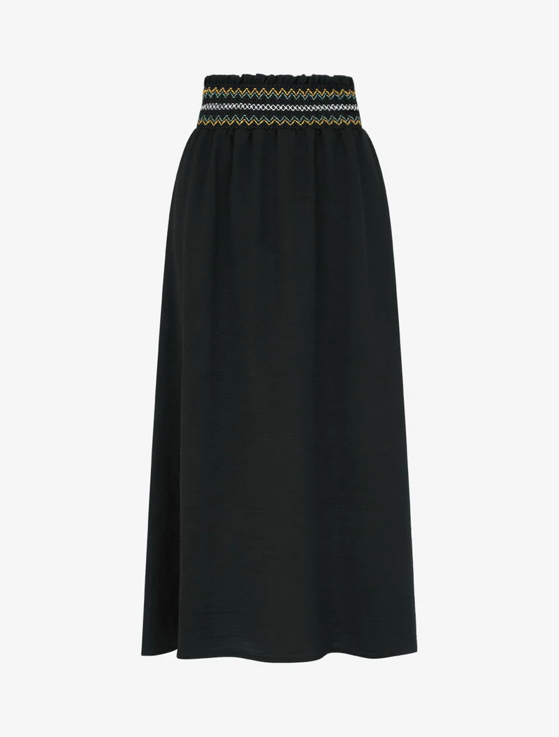 Jupe longue évasée à taille élastiquée - Noir