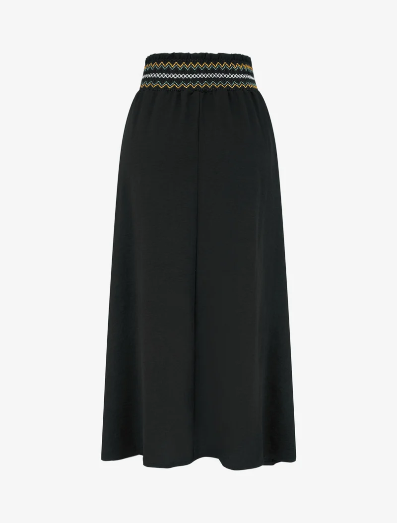 Jupe longue évasée à taille élastiquée - Noir