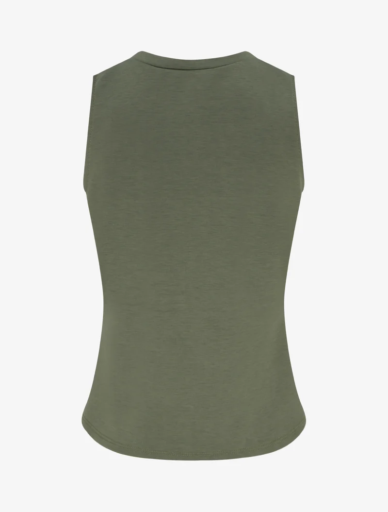 Top uni sans manches à empiècement bijou - Kaki