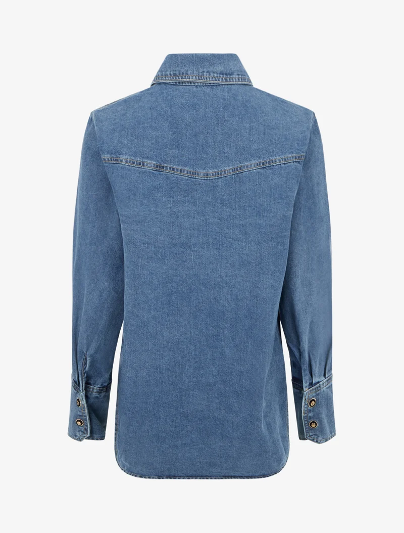 Chemise en jean droite à poches à rabat - Bleu