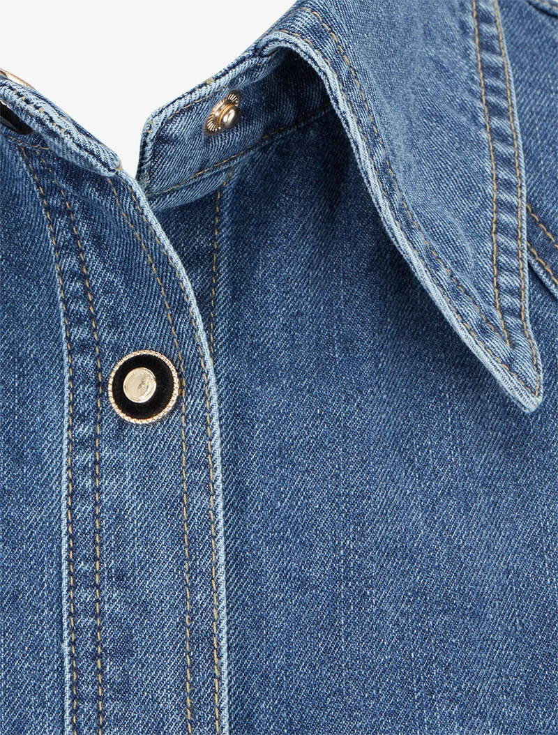 Chemise en jean droite à poches à rabat - Bleu