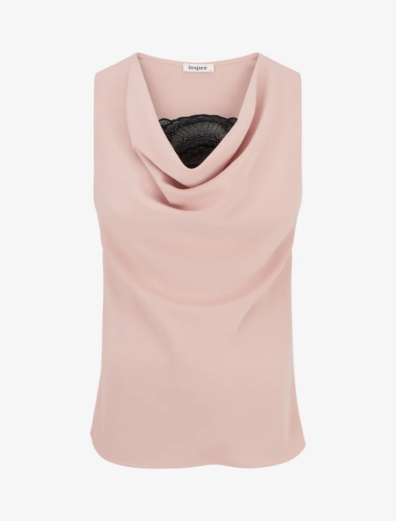 Top sans manches à col bénitier et dentelle - Rose