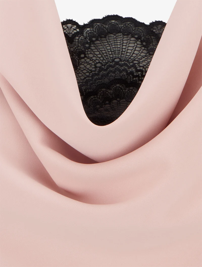 Top sans manches à col bénitier et dentelle - Rose