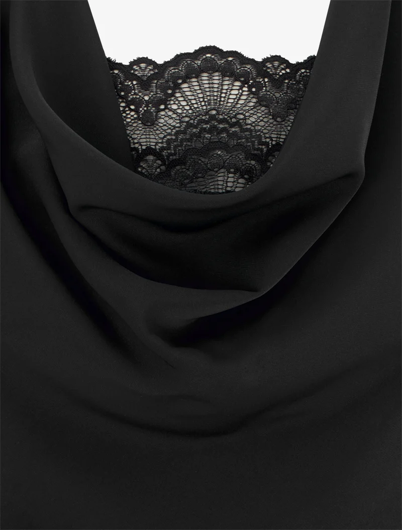 Top sans manches à col bénitier et dentelle - Noir