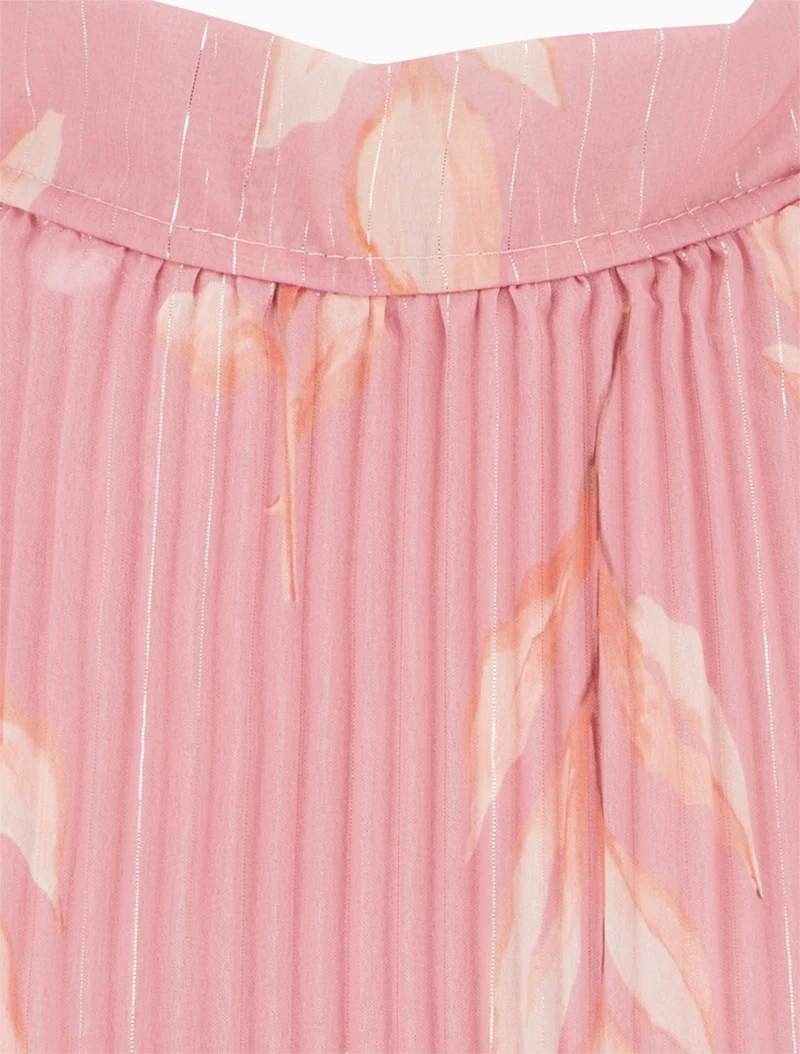 Top plissé sans manches imprimé feuillage - Rose