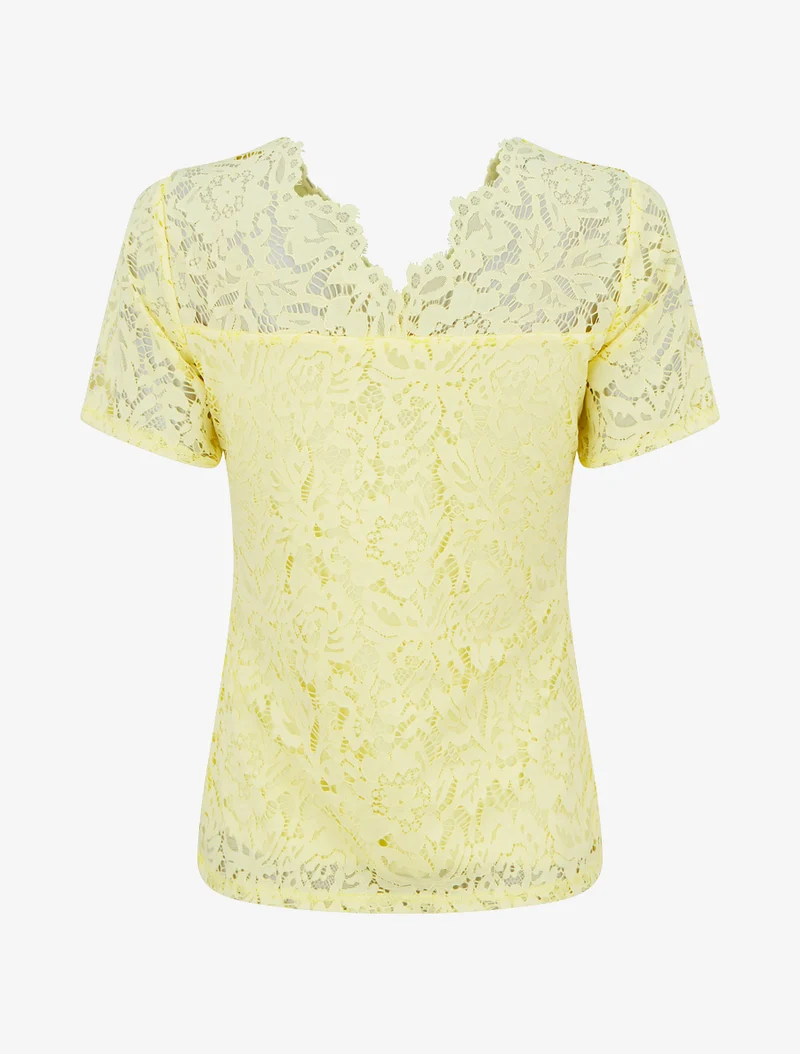 Top en dentelle à manches courtes - Jaune