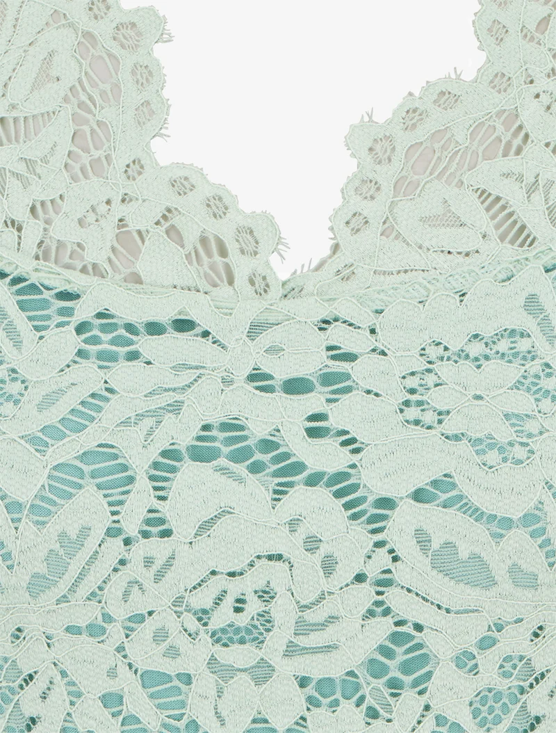 Top en dentelle à manches courtes - Vert clair