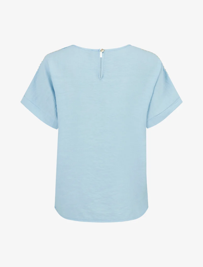 Top manches courtes à broderies ajourés - Bleu ciel