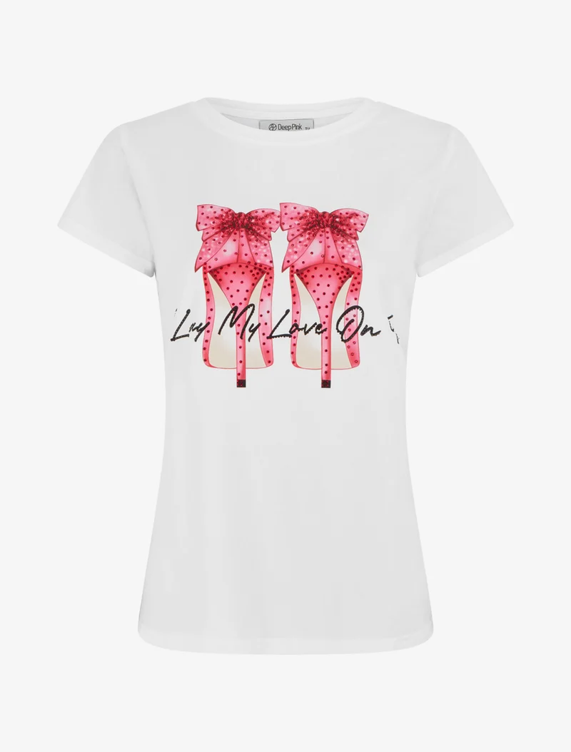 T-shirt à strass et motif stiletto - Blanc