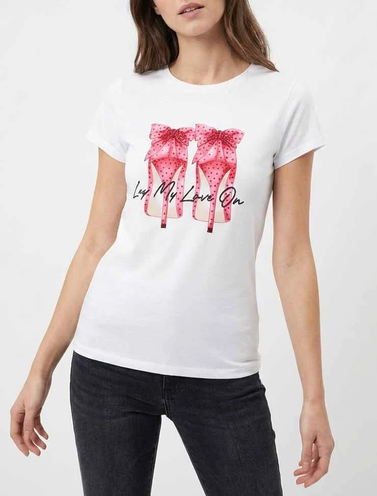 T-shirt à strass et motif stiletto - Blanc