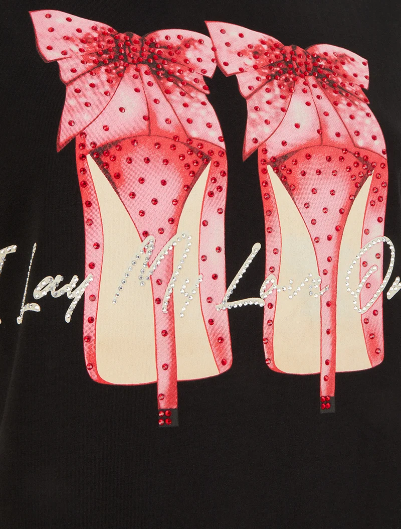 T-shirt à strass et motif stiletto - Noir